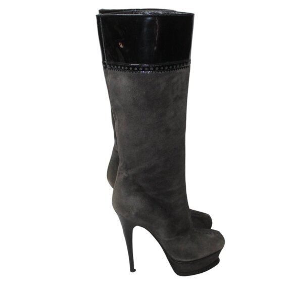 Yves Saint Laurent women's stiletto boots suede patent leather rive gauche - Picture 1 of 13